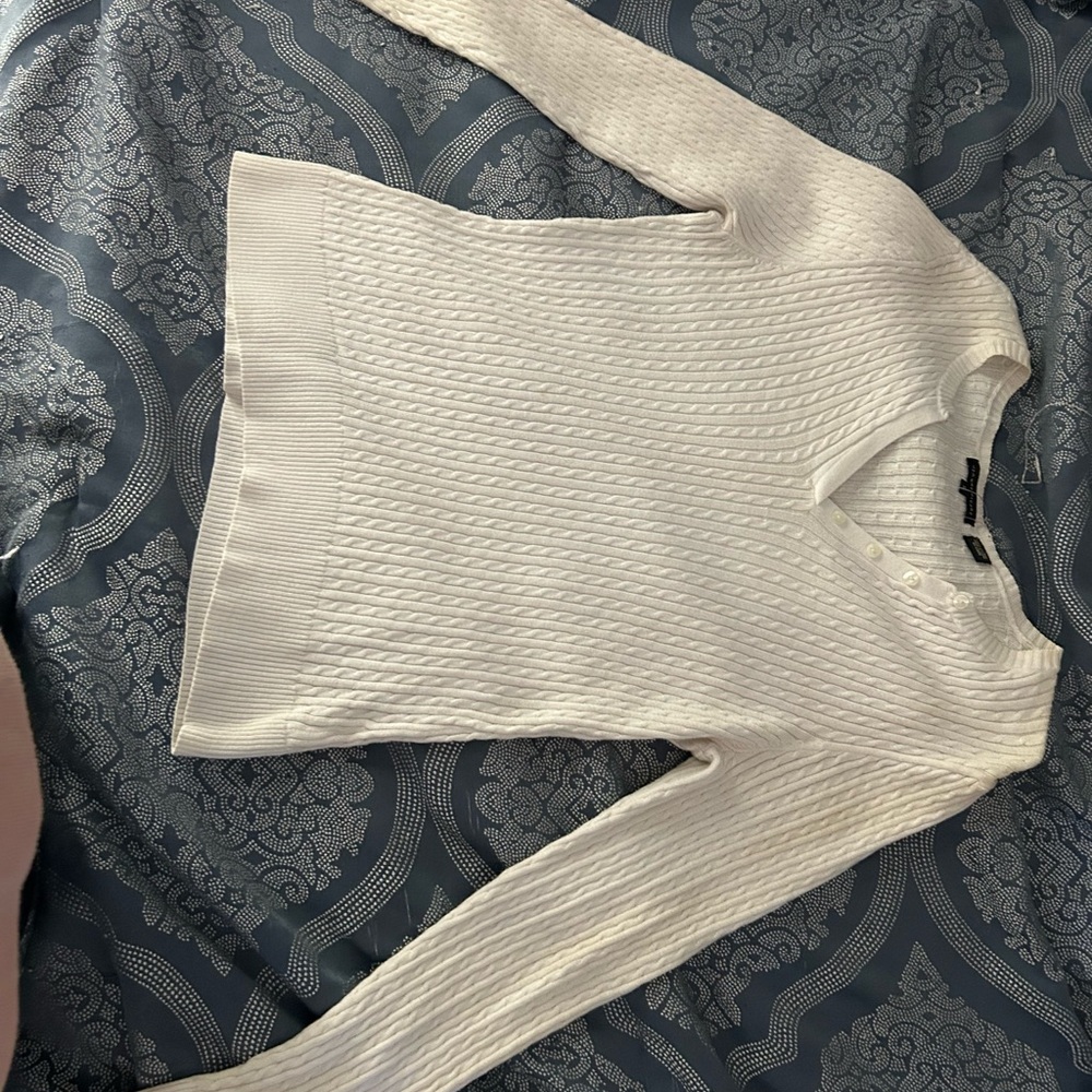 JEANNE PIERRE White V-Neck Sweater